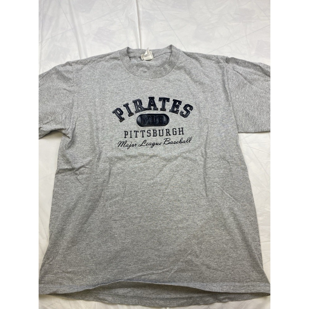 VINTAGE MLB LEE SPORT PITTSBURGH PIRATES Gray LOGO T-SHIRT, MEN LARGE Y2K